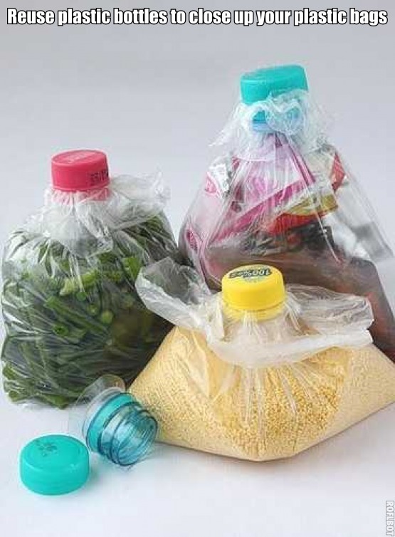 Re-use empty plastic bottles as storage devices:
NB. Make sure your produce is absolutely dry before putting the cap on.