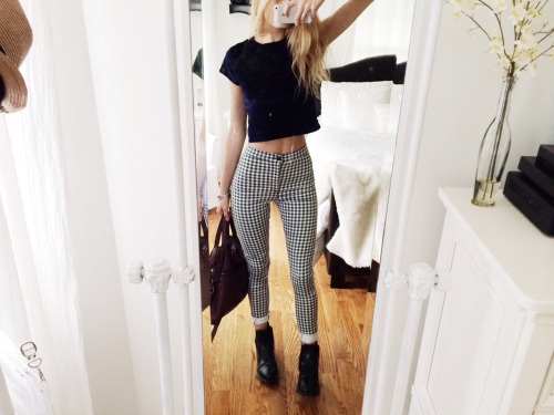 finals done for today, i’m going out :’) topshop checkered skinnies, docs, and brandy velvet crop top