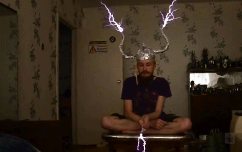 Hand-held Tesla coil and a shiny new hat.