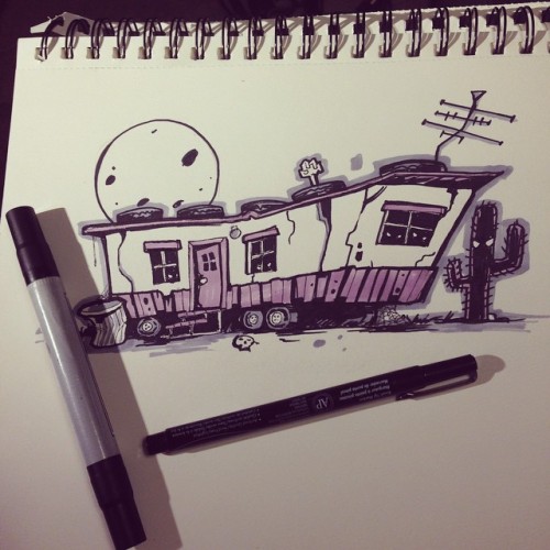 #drawlloween #day6 #hauntedhouse going back to my New Mexican roots for this one. #inktober #Inktober2014 #trailer #spooky