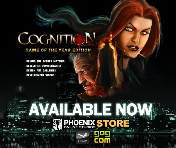 Phoenix Online Studios proudly presents Cognition Game Of The Year Edition. This brand new Cognition update presents all four episodes with developers commentary, development videos and plenty more behind the scenes content.

If you already own Cognition: An Erica Reed Thriller, then Cognition Game Of the Year Edition is completely free, just make sure to update your current build at your store of purchase.
To celebrate the Cognition GOTYE release, we are having a store special sale on all Cognition products. Not only are we dropping Cognition regular price to $14.99, but we’re also hosting a one week sale where you can purchase the season pass for $9.99Whether it is your first time solving crimes or you’re a long time follower of Erica’s exploits the time to play Cognition has never been better.
Gonçalo GonçalvesSocial Media AssociatePhoenix Online Studios