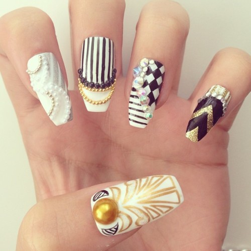 Balmain inspired nails #balmain #nails #nailart #embellished #gold # ...