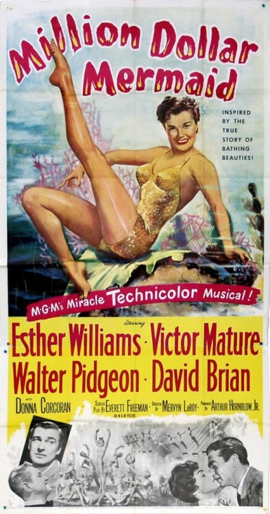 'Million Dollar Mermaid' - 1952 film poster, starring Esther Williams, Victor Mature, Walter Pidgeon and David Brian