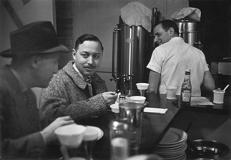Tennessee Williams at a diner in New York City. A 1948 photo by W. Eugene Smith.