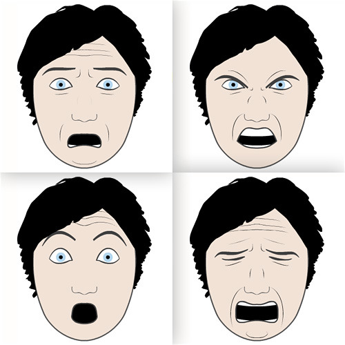 displays emotions through facial expressions of a comic-like face ...