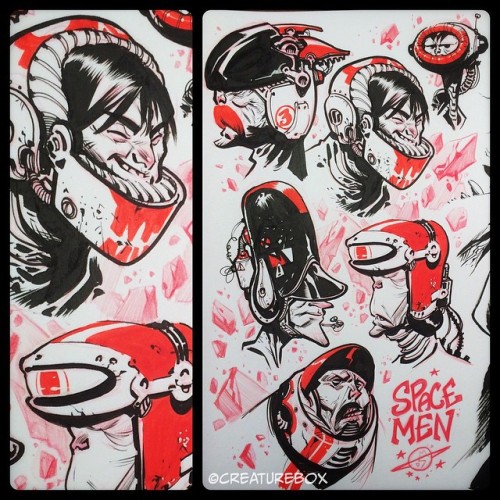 #inktober Day 14: The Spacemen of Earth4. Brush, pen, FW red ink &amp; red pencil.