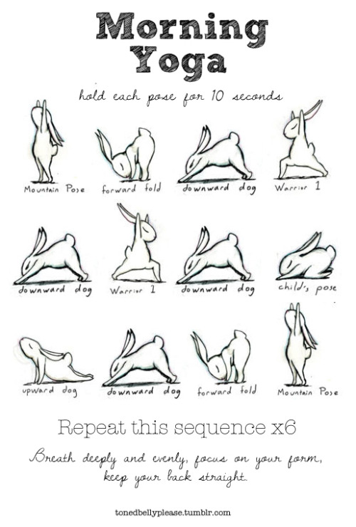 This is what I do every morning.
You would not believe how much my flexibility has improved - I can now do the forward fold with my palms flat on the floor.
 If you have more time you can hold each pose for 20 or 30 seconds.
Yoga Bunny originally by Brian Russo