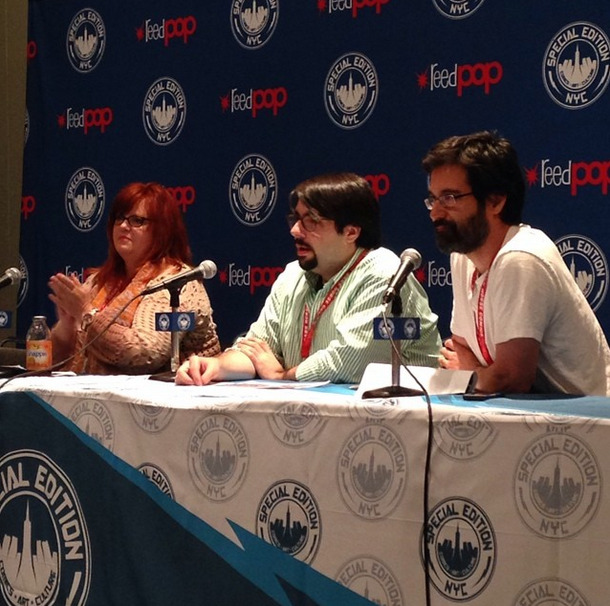 Gail Simone, James Tynion IV, and Greg Pak at the Batman 75th Anniversary Panel at Special Edition: NYC