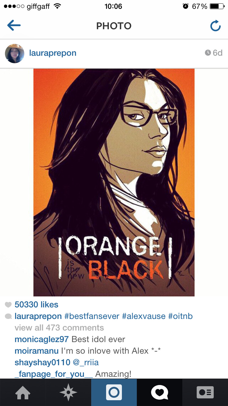 Orange is the New Black’s Laura Prepon (@LauraPrepon a.k.a. Alex Vause) liked the illustration I made of her so shared it on her instagram. It just hit over 50,000 likes!  (Thanks to Ben The illustrator for the heads up on this)You can follow my instagram here: instagram.com/davidcousens
"Alex Vause" by David CousensTwitter / Tumblr / Facebook / Behance / instagram
