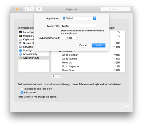 Record your preferred shortcut in System Preferences.