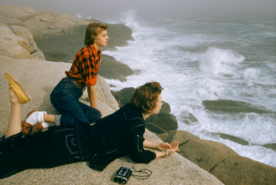 natgeofound:

Two women gaze at heavy surf while lying on boulders on the coast of Nova Scotia, December 1961.Photograph by Volkmar Wentzel, National Geographic
