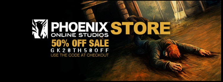 Gabriel Knight: Sins of the Fathers 20th Anniversary Edition is out now in stores. To celebrate, we are holding a massive sale on all other Phoenix Online Studios games over at the Phoenix Online Store.If you use the code GK20TH50OFF during the checkout process, every other game in the store will feature a 50% discount. The code is valid for all original soundtracks, Moebius: Empire Rising, Cognition - Game of the Year Edition, Face Noir, The Last Door, Quest For Infamy, Heroes &amp; Legends: Conquerors of Kolhar, Lost Civlization, The Cat Lady, Reperfection, Shadows on the Vatican and Vampires!The code is valid from October 15th to the 19th. Purchases on the Phoenix Store are also redeemable on steam, you simply have to email us to info@postudios.com with proof of purchase and we&#8217;ll supply you with a steam key.Gonçalo GonçalvesSocial Media AssociatePhoenix Online Studios