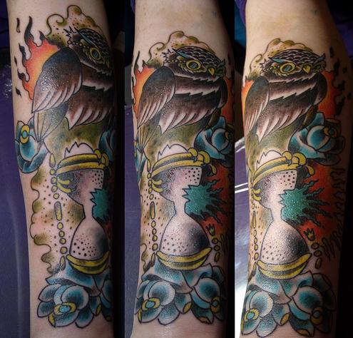 Traditional Owl Tattoo Arm