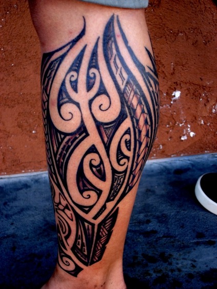 Tribal Leg Sleeve Tattoo