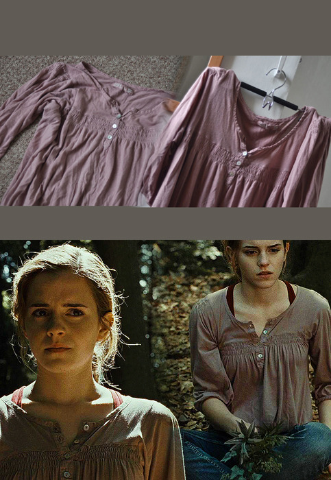 
 Emma wore a pink Zara Blouse as Hermione Granger in Harry Potter and the Deathly Hallows: Part 1. 
