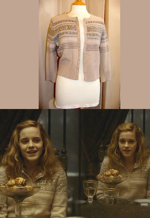 
 Emma wore a Next Cream Fairisle Sequin Cardigan as Hermione Granger in Harry Potter and the Half-Blood Prince. 

