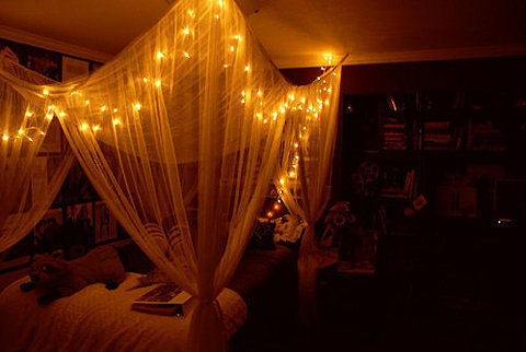 Bed Canopy With Fairy Lights #canopy bed #fairy lights