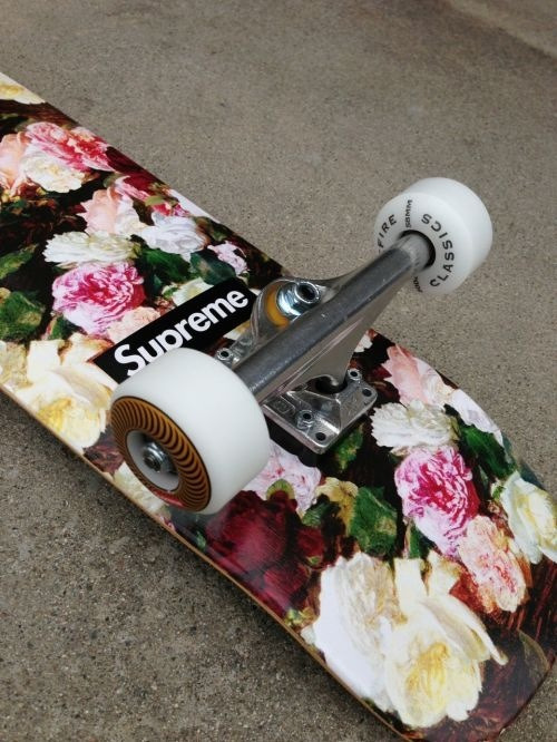 skate supreme flowers pink floral skateboard wheels itsalexis-xoxo •