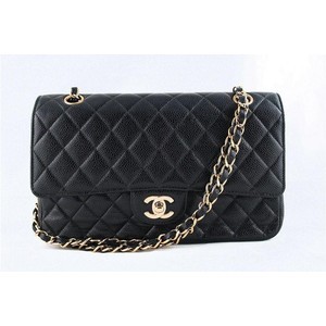 Chanel black caviar leather