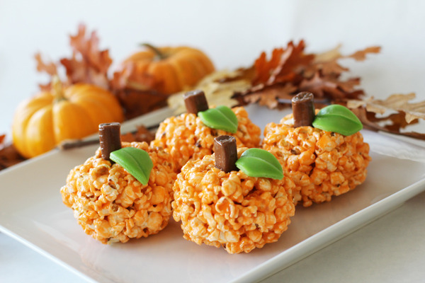Pumpkin Popcorn Balls by Somewhat Simple