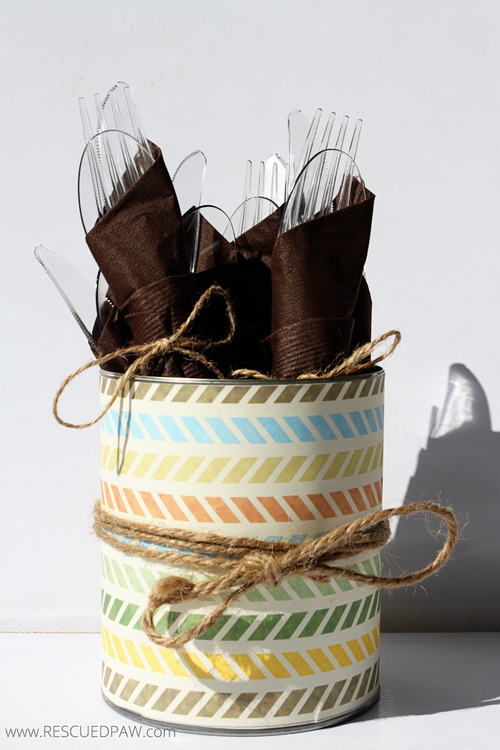 Tin Can Silverware Holders. Great for Parties or Baby Showers!!! Rustic Animal Woodland Theme 