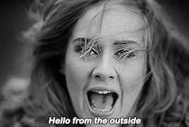 adele hello from the outside, outside, singing, black and white, hello ...