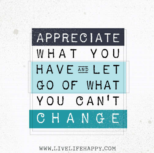 Appreciate what you have and let go of what you can’t change.