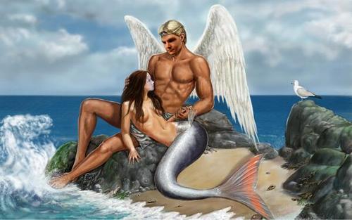 Sexy mermen and mermaids