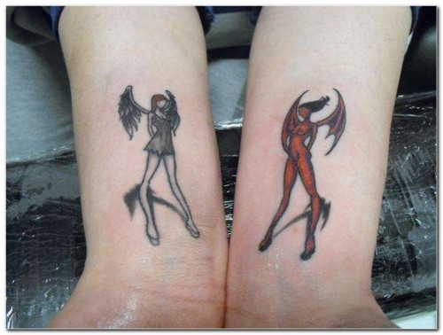 Angel devil girl tattoo design