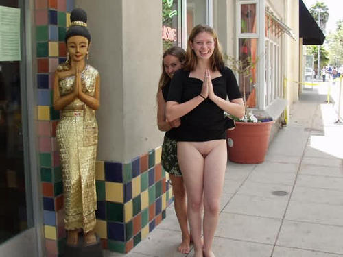 Naked women bottomless in public